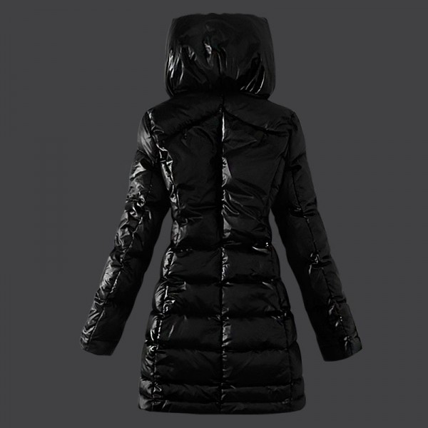 Moncler lungo Giù cappotto collo alto nero Presa M1068